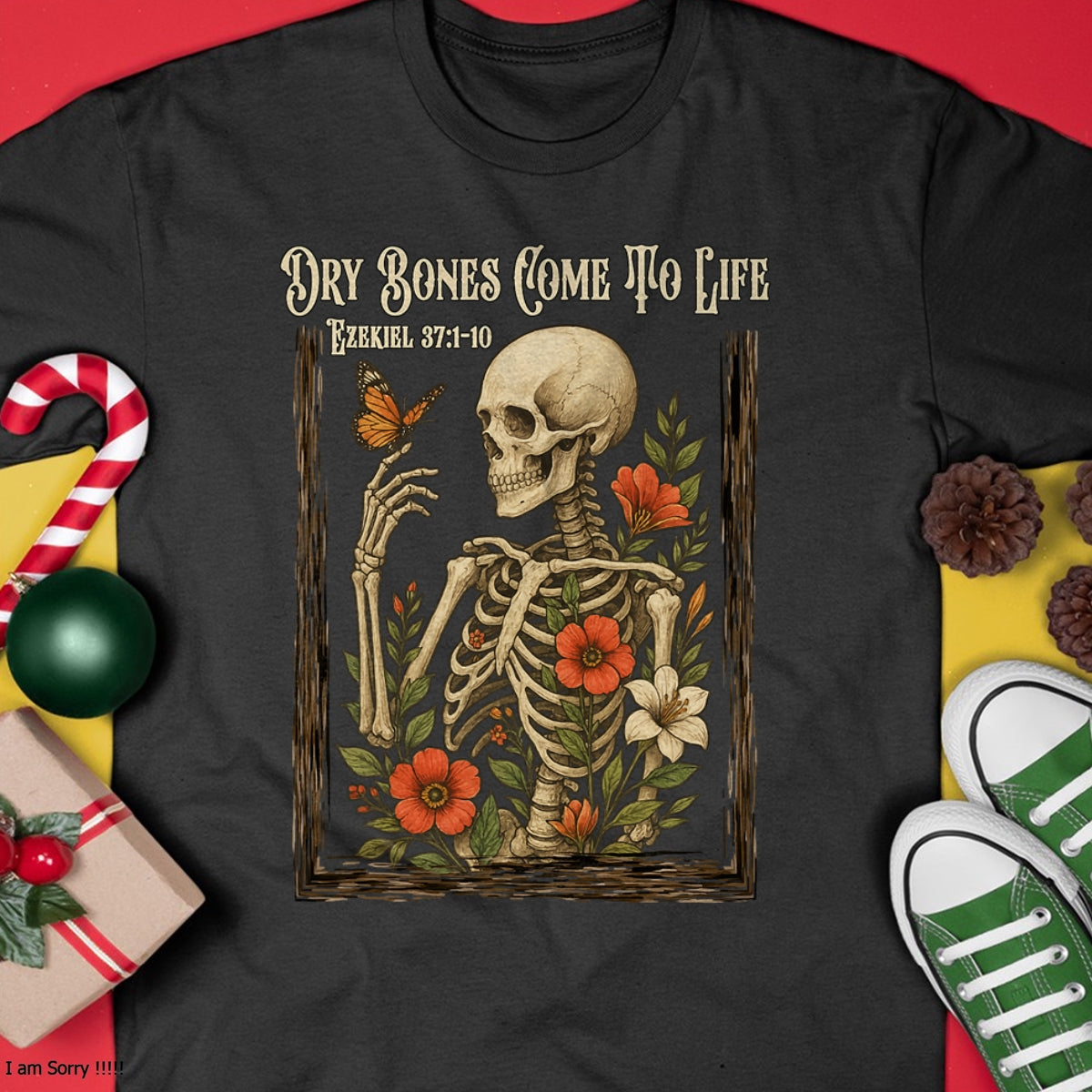 Christian Faith Dry Bones Come to Life Skeleton Floral T-Shirt - Halloween Unisex T-Shirt/Hoodie