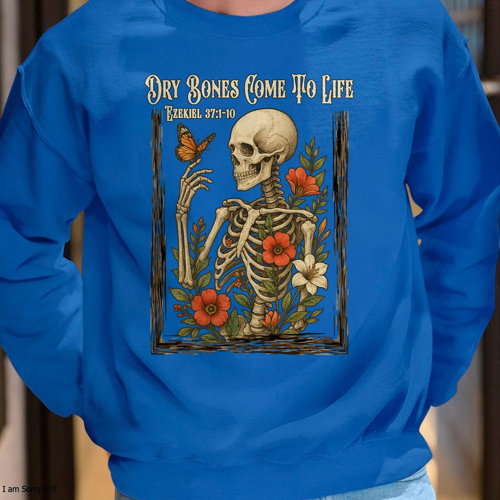 Christian Faith Dry Bones Come to Life Skeleton Floral T-Shirt - Halloween Unisex T-Shirt/Hoodie
