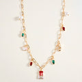 Christmas Pearl Charm Station Paperclip Chain Necklace