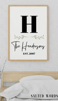 Family Name Sign / Personalized Printed Wood Monogram Family Name Sign With Established Date / Modern Name Sign / Farmhouse Sign