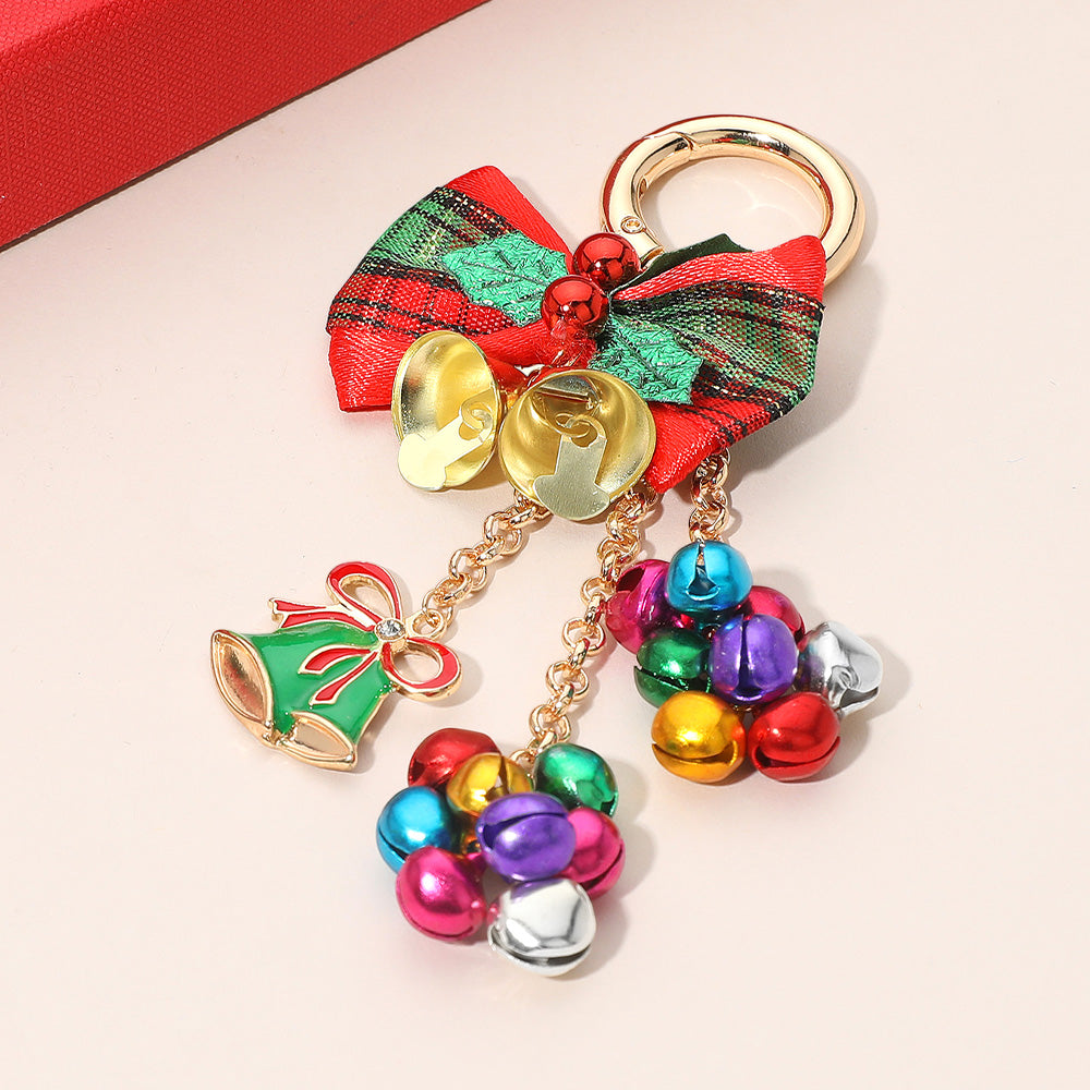 Festive Christmas Bow Jingle Bell Keychain Bag Charm