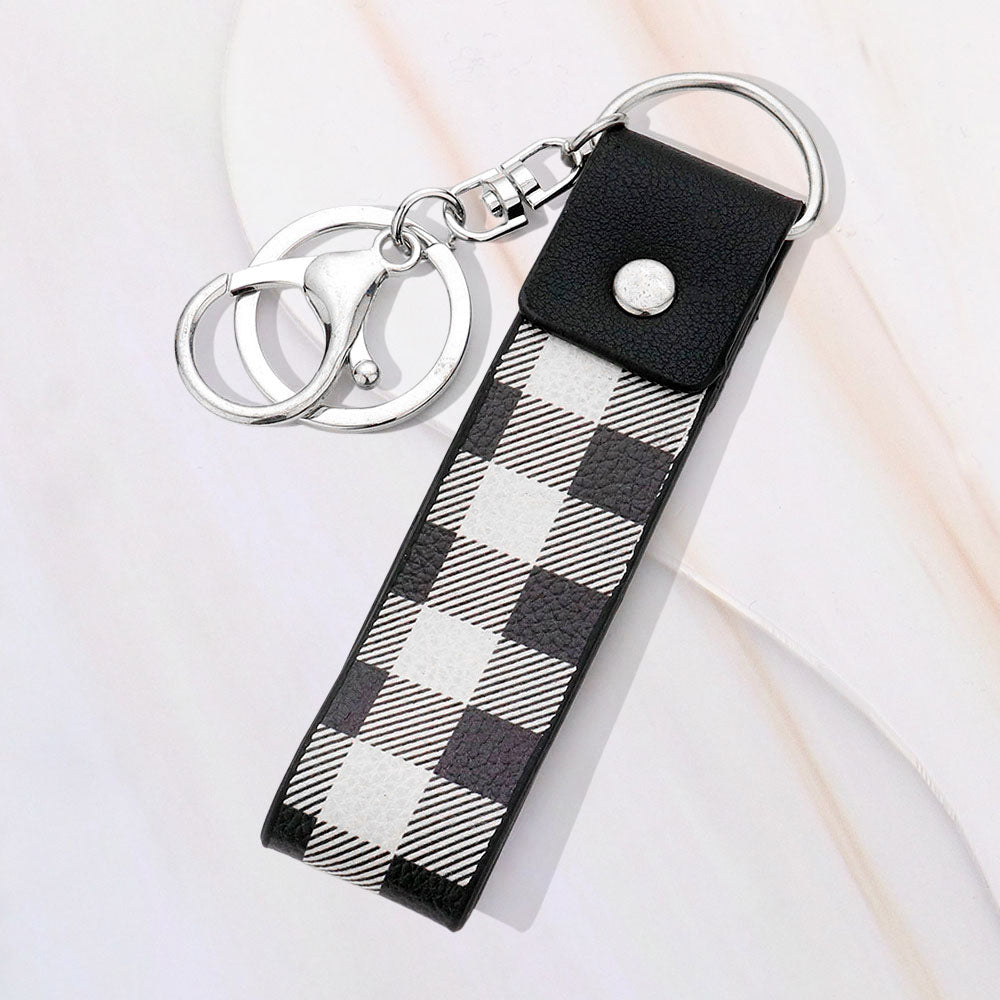 Buffalo Check Patterned Faux Leather Keychain Bag Charm