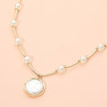 Round Pearl Pendant Station Necklace