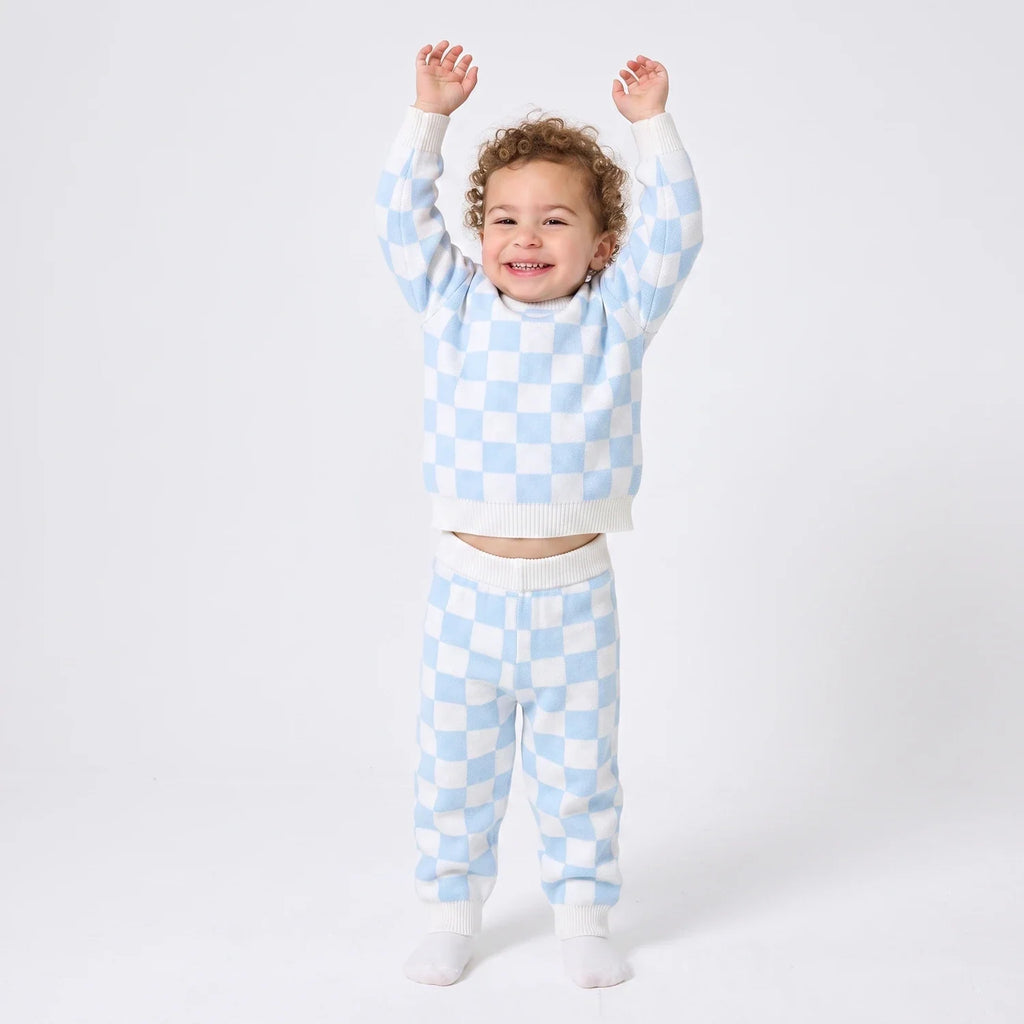 Blue Checker Knit Jogger Pants