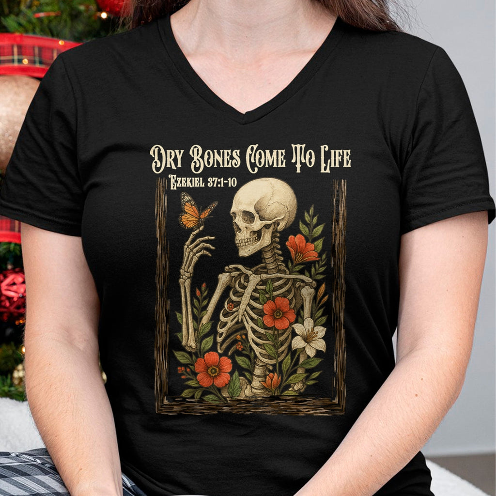 Christian Faith Dry Bones Come to Life Skeleton Floral T-Shirt - Halloween Unisex T-Shirt/Hoodie