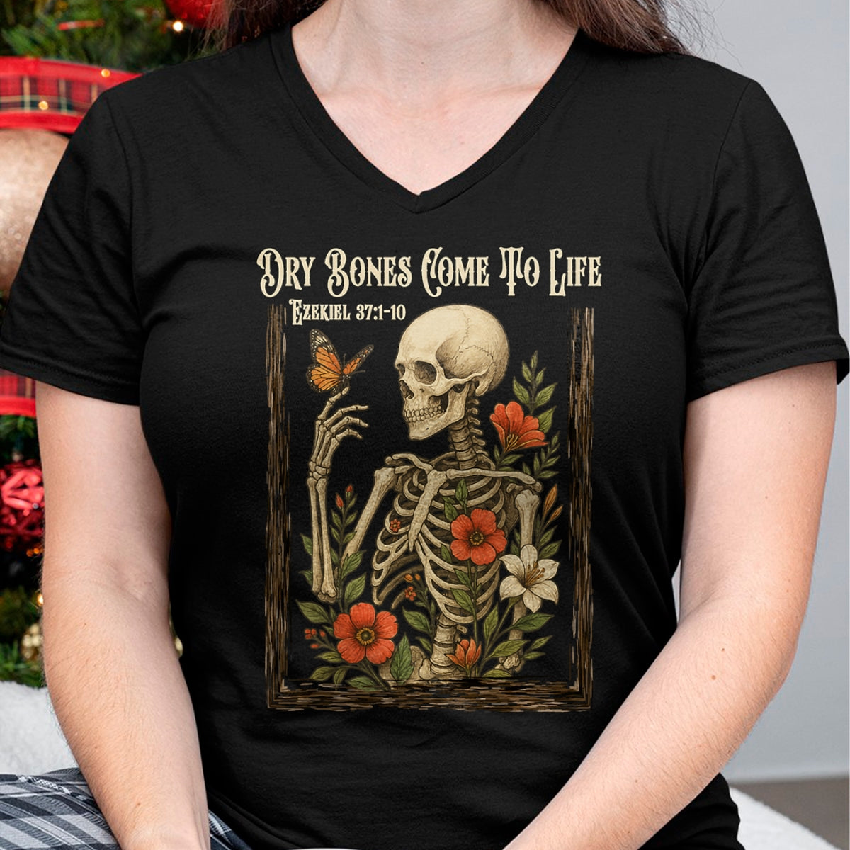 Christian Faith Dry Bones Come to Life Skeleton Floral T-Shirt - Halloween Unisex T-Shirt/Hoodie