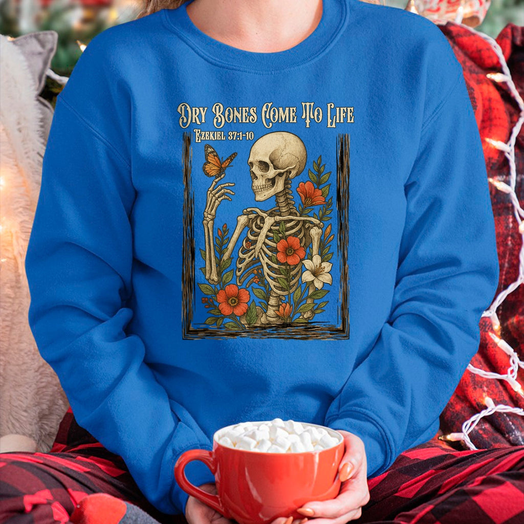 Christian Faith Dry Bones Come to Life Skeleton Floral T-Shirt - Halloween Unisex T-Shirt/Hoodie