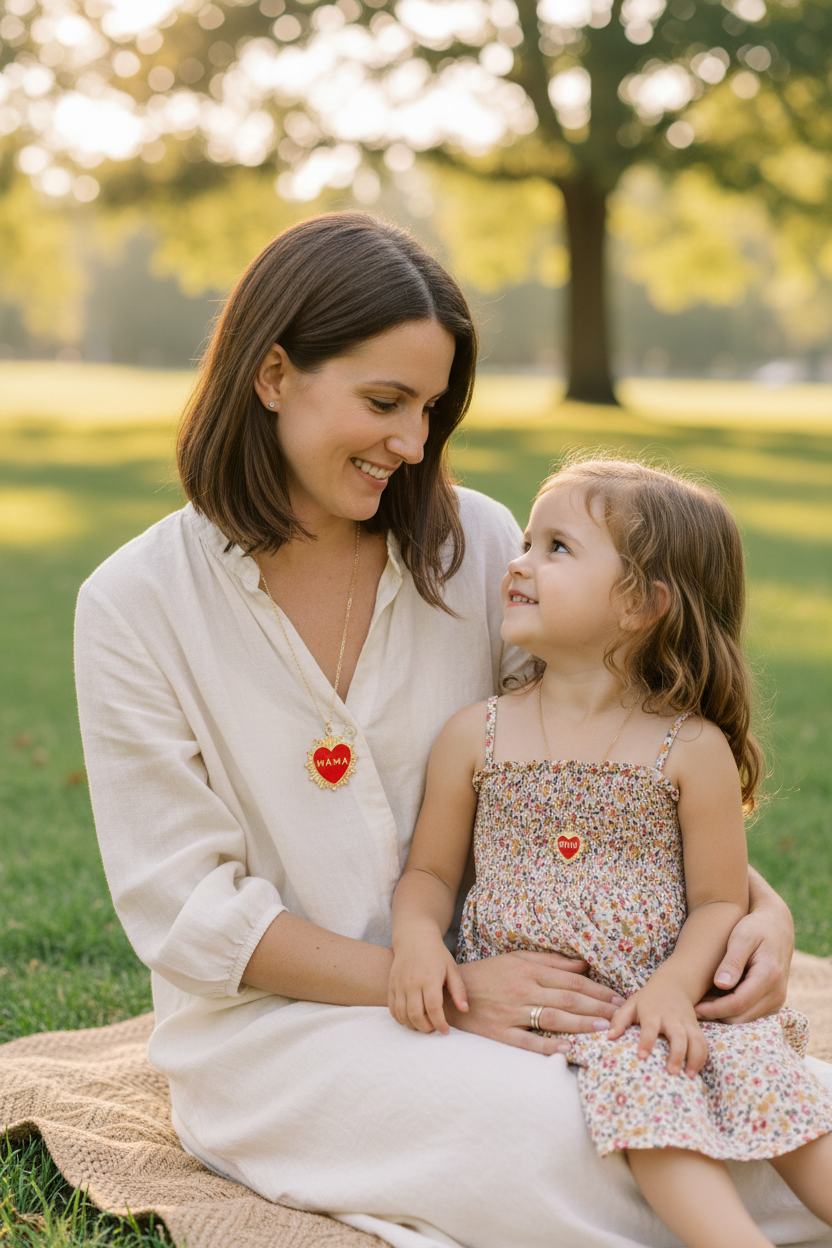 Mama and Mini Heart Necklaces Lifestyle